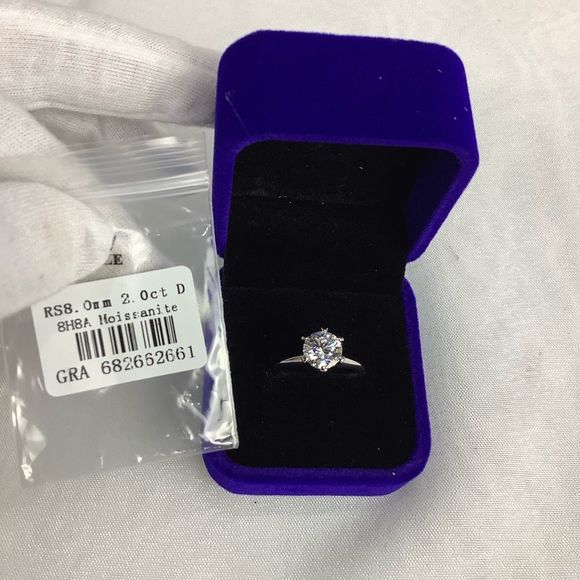 Diamond Ring Jewelry - White Gold Plated Sterling Silver 100% Genuine Moissanite Diamond Ring